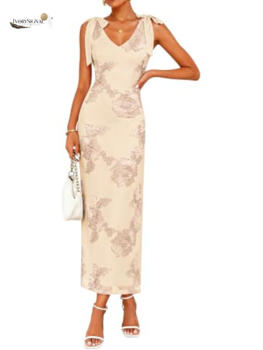 Floral Embroidered Maxi Cocktail Wedding Guest Dress V-Neck Backless